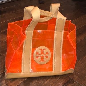 Tory Burch neon clear tote bag